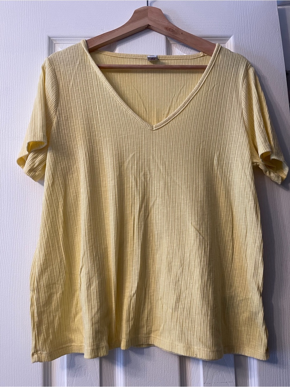 Old Navy Yellow Ribbed V-Neck Short Sleeve Top